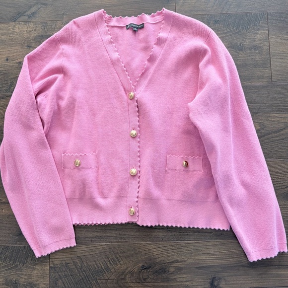 Adrianna Papell Sweaters - Pastel Pink Scalloped Trim Knit Cardigan Elegant Preppy Lady Jacket XL